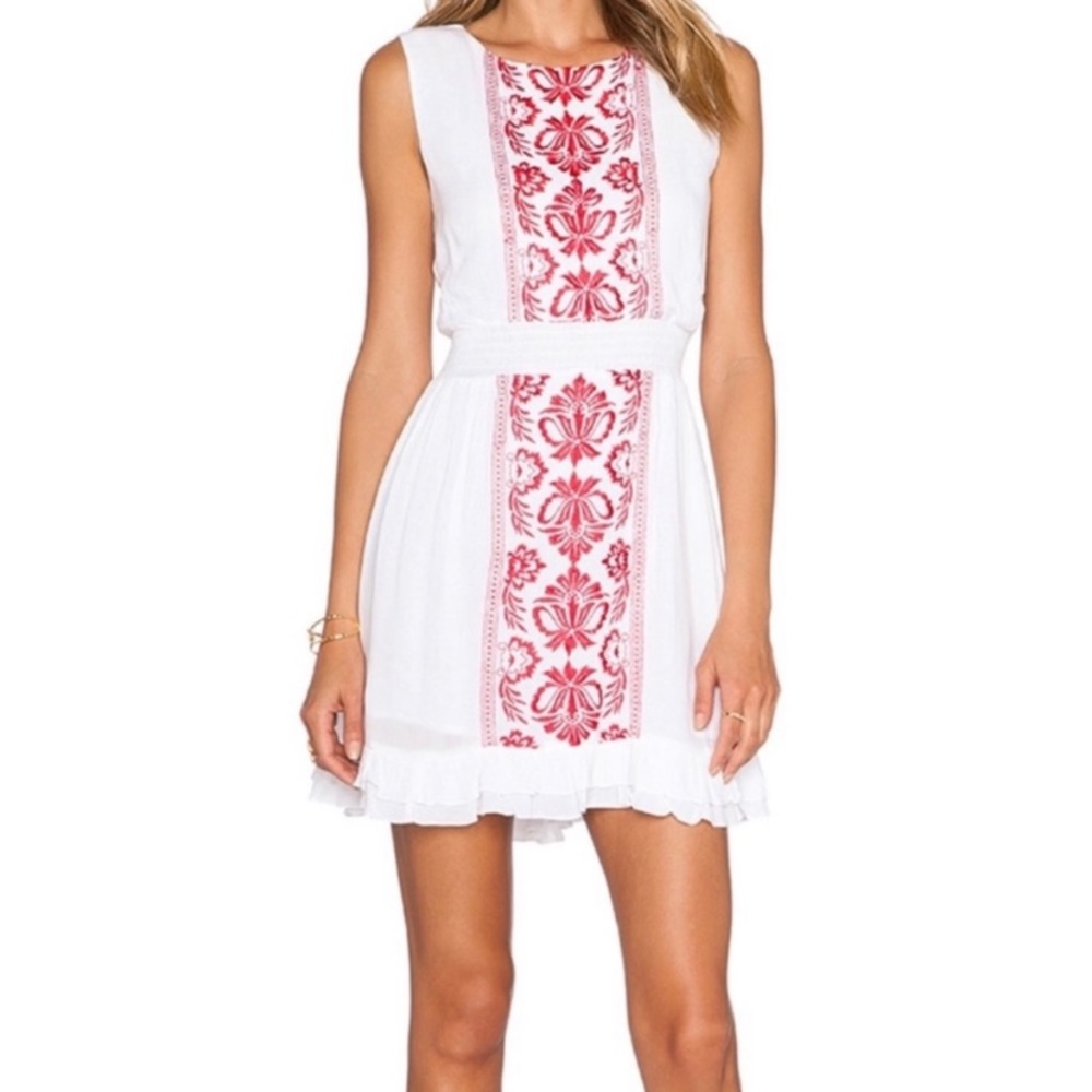 REVOLVE TULAROSA GEMMA EMBROIDERED RUFFLE DRESS M